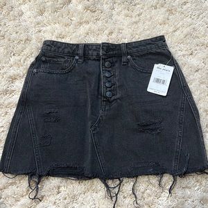 free people We The Free Black Distressed Rainn Button Down Jean Skirt